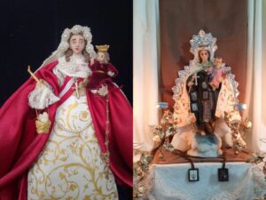 Marcelo esculpió en yeso a la Virgen del Carmen. Realizó el manto, los candelabros y el resplandor plateado con sus manos.