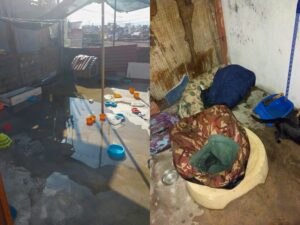 Camas mojadas y espacios inundados dejó intensas lluvias en el refugio ubicado en Cayma. 